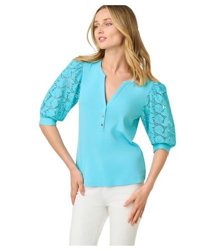 Lilly Pulitzer Womens Ronson Eyelet Knit Top Capri Blue XS One