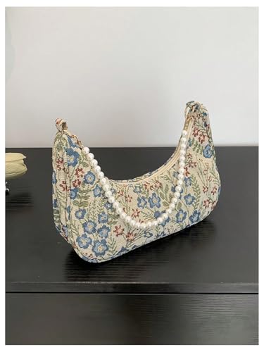 Verdusa Women's Pearl Top Handle Shoulder Handbag Floral Hobo Bag4