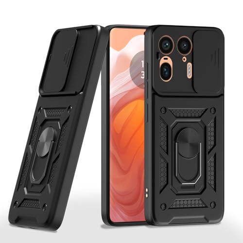Image of Pikkme Back Cover for Motorola Moto Edge 50 Ultra 5G | D10 Tough Armor | 360 Protection Case | Sliding Camera Shield Cover & Ring Holder Stand Bumper Case (Black)