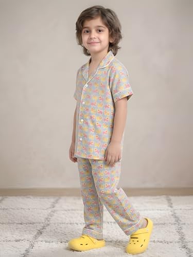 Image of POLKA TOTS 100% Pure Cotton Half Sleeve Night Suit for Kids, Girls & Boys | Cotton Pyjama Set | Unisex Night Dress for Children | Night Suit for Girls |Sleepwear for Kids | Winter Night Dress for Boys