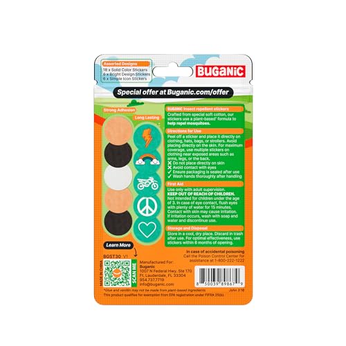 Pegatinas repelentes de mosquitos – Natural sin DEET para niños, bebés y adultos con adhesión de larga duración, defensa contra insectos infusionada con aceites esenciales – Parches de citronela para mosquitos – Tela de algodón miniatura 3