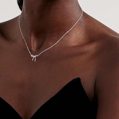 Silver Necklace for Women - Cute Bow Necklace Dainty Silver Necklace Cubic Zirconia Bow Pendant Necklace Chain Choker Necklaces for Women Trendy Jewelry2