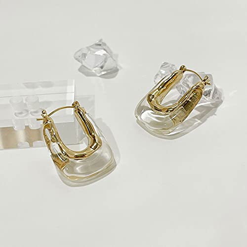 Luvnee Lucite Hoop Earrings Geometric Rectangle Acrylic Clear Earrings #TOP4