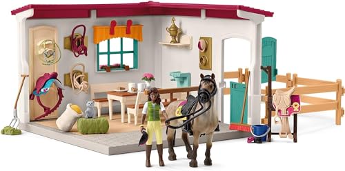 Schleich 42591 Horse Club – Sellerie du Centre équestre, Coffret avec 85 éléments Inclus Dont 1 Cheval et 1 Personnage, Coffret Figurines pour Enfants dès 5 Ans