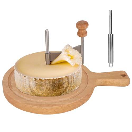 Penitue Wooden Cheese Wheel Cutter, Stainless Steel Round Cheese Curler Slicer Maker Shaver with Handle Kitchen Accessories for Butter Chocolate Home Restaurants Cafes Bakery