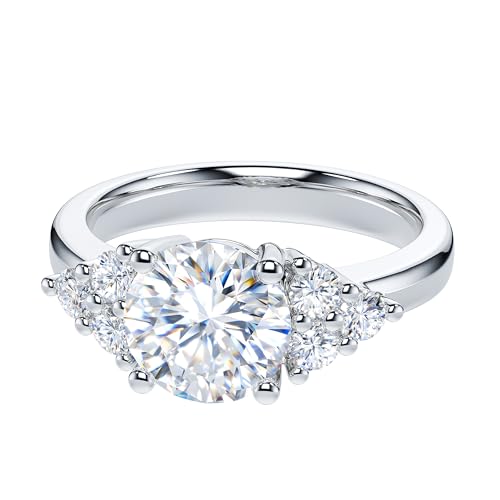 THELANDA 2CT Genuine Moissanite or Simulated Diamond Sterling Silver Three Stone Style Cluster Promise Engagement Ring For Women3