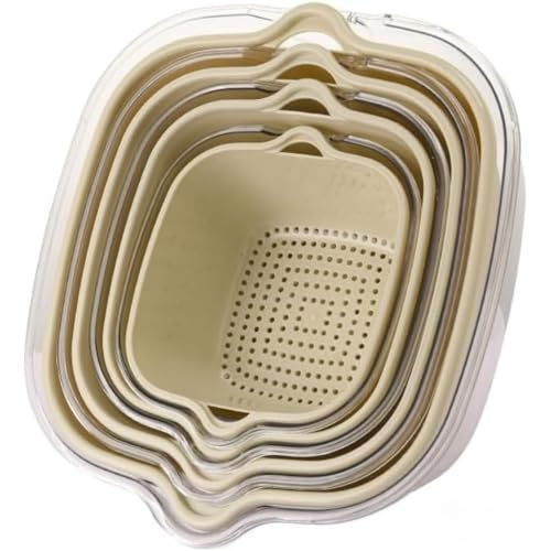 水切りネット付きボウルセット 厚手で丈夫な8点セット ディアローリング 米の洗浄や水切りが簡単 重ねて収納可能 キッチン用品に便利な実用的な食器セット (C,8点セットです)