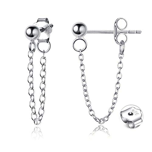 Andpai Personalized Punk Minimalist Ball Bead Tassel Chain Drop Dangle Earrings For Women Men Girls S925 Sterling Silver Tiny Ball Studs Hypoallergenic Pierced Ear Fashion Statement Jewelry (Silver) #TOP12