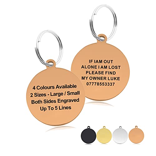 Personalized Engraved Dog Tag ID Name Tags for Cat Puppy Pet Collar Tag (Champagne Gold (Round), S)