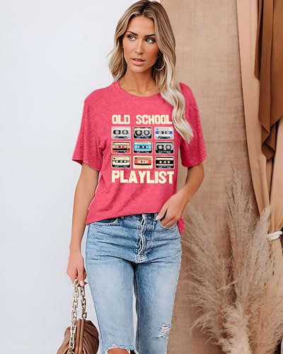 LAZYCHILD 80s Shirt for Women 90s Shirts: Old School Playlist T-Shirt Cassette Tape Graphic 80s Music Concert Tee Tops2