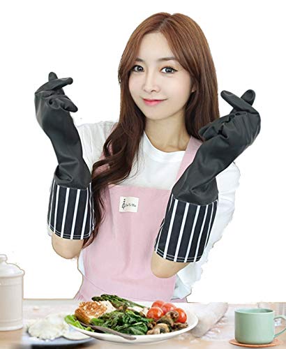 (2 Pack) (M) Professional Quality Kitchen Rubber Gloves, Waterproof Household Latex Cleaning Gloves