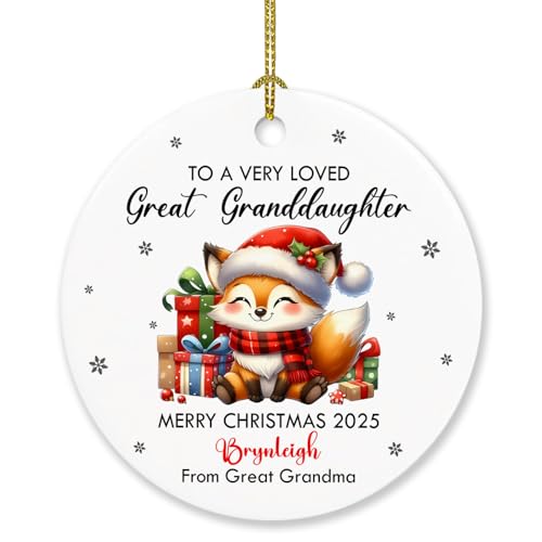 to A Very Loved Great Granddaughter Christmas Ornament 2025, Personalized Xmas Ornament Gift for Great Granddaughter, Custom Text Loved Great Granddaughter Xmas Ornament Gift from Great Grandparents
