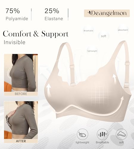 Womens Seamless Bras No Underwire Wireless Push Up Full Coverage Bra Scalloped V Neck T-Shirt Bra Comfort Bralettes4