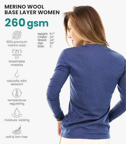 Image of Merino Wool Base Layer Women - 100% Merino Wool Shirt Women Thermal Underwear Long Sleeve T-Shirt for Hiking