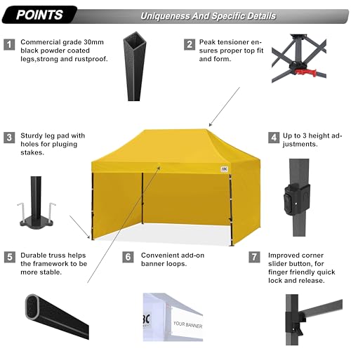 Image of ABCCANOPY Heavy Duty Easy Pop up Canopy Tent with Sidewalls 10x15, Gold
