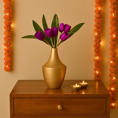 Image of Market99 Golden Metal Flower Vase|Crackle Design Surahi Shape Decorative Holder with Matte Texture|Elegant Home Decor for Living Room, Tabletop, Shelf, Office & Festive Gifting|Adds a Rustic Charm