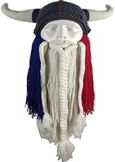 YEKEYI Big Horn Viking Hat Beanie Beard Viking Knit Hat Barbarian Funny Ski Cap Funny Halloween hat Christmas hat