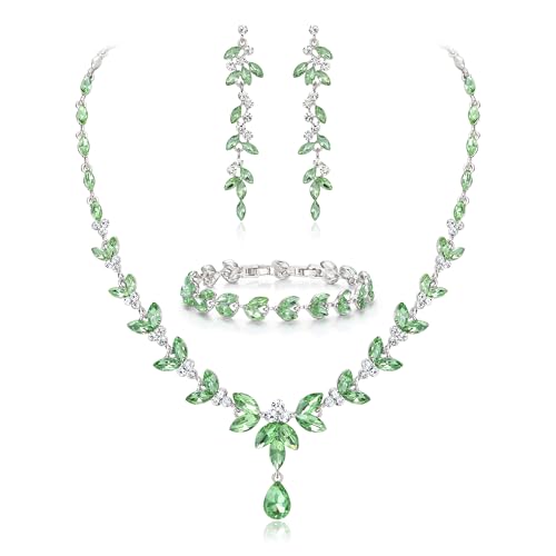 EVER FAITH Parure Bijoux Femme Mariage Mariée en Cristal Autrichien Élégant Collier Boucles d'Oreilles Pendantes et Bracelets 3PCS Ensemble Marquise Avec...