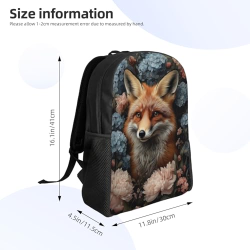 Durable Unisex 16 Backpack Fox and Flowers Water Resistant for Work Travel & Outdoor Adventures 16 Inch Devices3