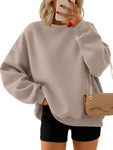 Trendy Queen Oversized Sweatshirts Crewneck pullover Fall CoffeeGrey L
