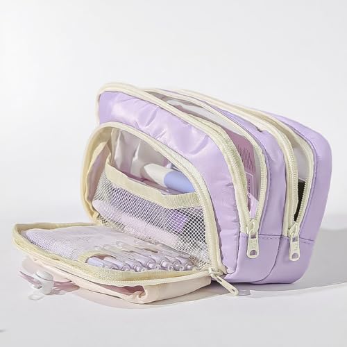 Image of FINPAC Pencil Case, 5-Layer Large Capacity Pen Case with Drawstring, Durable Stylish Bag Pouch Holder Box Organize for Study, Office, or Travel (Purple)