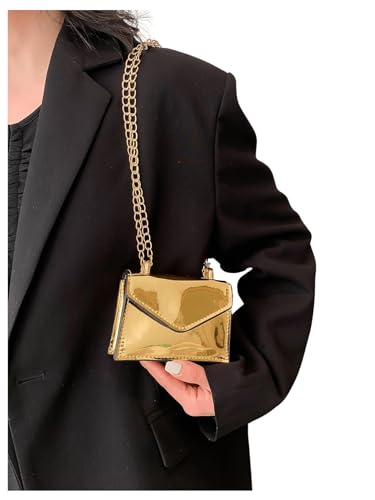 GORGLITTER Women's Metallic Crossbody Bags Adjustable Chain Strap Handbags Shoulder Bag Flap mini Square Bag3