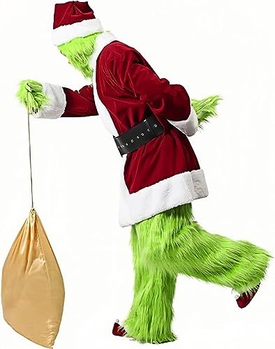 NIRANJAN Grinch kostym vuxen deluxe grön stor monster kostym jultomte fest halloween maskeraddräkter karneval jul cosplay jul grönt stort monster grinch (L/XL)
