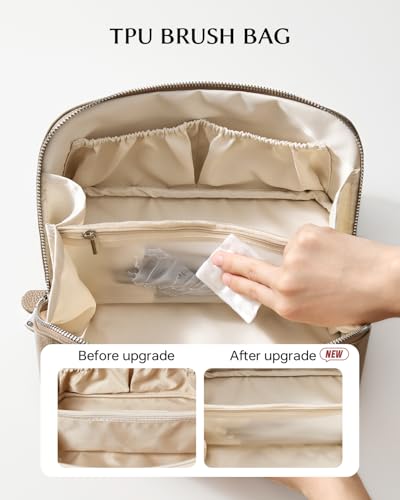 EACHY Makeup Bag,Large Capacity Travel Makeup Bag,Waterproof Portable Open Flat Toiletry Bag Cosmetic Bag with Divider and Handle3
