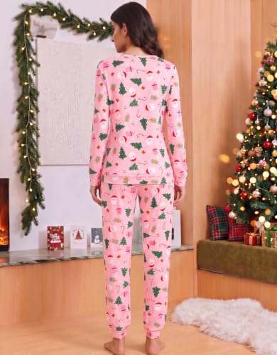 Ekouaer Womens Pajama Sets Long Sleeve Pjs Pink Santa Christmas Print XS - image 3