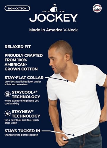 Jockey Men's Undershirt Made in America 100% Cotton V-Neck Undershirt - 2 Pack4