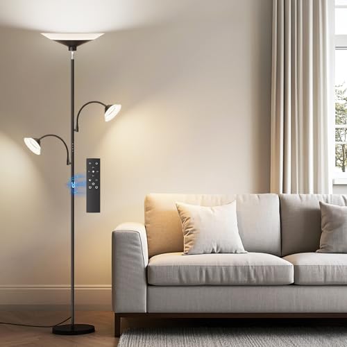 Image of SIBRILLE 3 Way Torchiere Floor Lamp - 42W Dimmable LED Tree Standing Lamp with Remote, 2300LM, Color Changing, 72 inch Tall Bright Floor Lamp for Living Room Bedroom Office