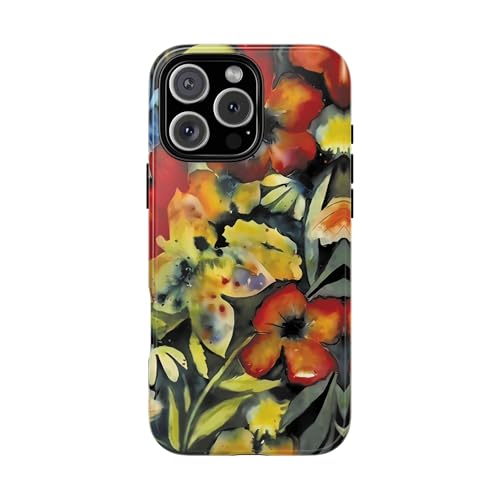 Colorful Watercolor Floral Phone Case with Adriane Lenker Garden Design – Vibrant Botanical Phone Cover Artistic Brushstroke Style, Fits 17 16 15 14 Pro Max Plus, 13 12 Series, 11 Pro Max, XS