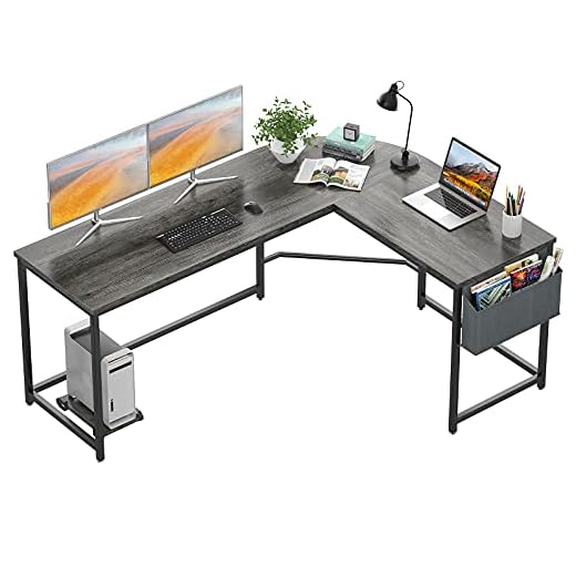 Homfio L Shaped Desk 58’’ Computer Corner Desk Gaming Desk PC Table Writing Desk Large L Study Desk Home Office Workstation Modern Simple Multi-Usage Desk with Storage Bag Space-Saving Wooden Table