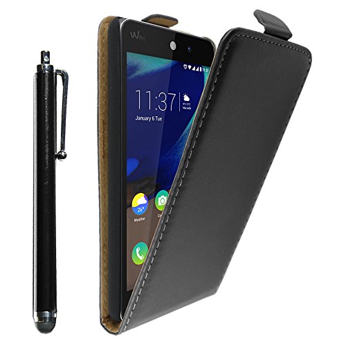 ebestStar - Coque Compatible avec Wiko Rainbow Lite 4G Etui Housse PU Cuir Rabat Ultra Fin (Ultra Slim Case) + Stylet, Noir [Appareil: 143 x 71.2 x 9mm, 5.0'']