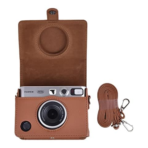 MUZIRI KINOKOO Mini EVO Camera Case Compatible for Fuji Instax Mini EVO Instant Camera with Adjustable Shoulder Strap in Brown Lychee Texture Horizontal Style Cover