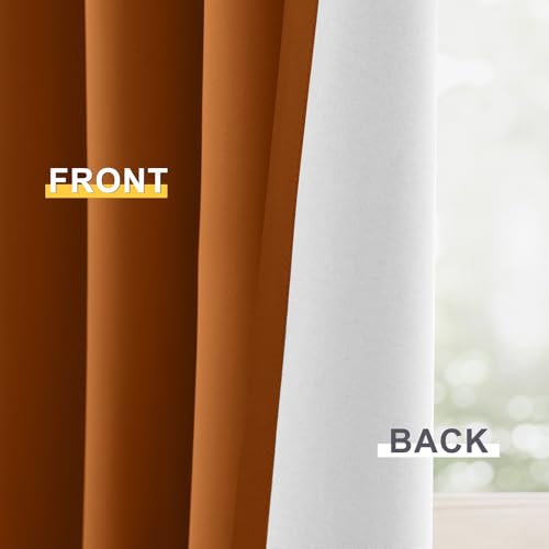 Image of Yakamok Burnt Orange 100% Blackout Curtains 63 Inches Long 50 inch Wide 2 PCS | Blackout Curtain Panels for Bedroom, 2 Thick Layers Grommet Top Thermal Insulated Drapes with White Back for Living Room