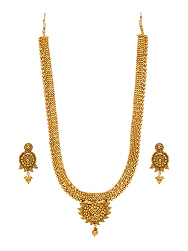 Azai By Nykaa Fashion Stylish Gold Tone Festive Long Necklace & Earrings For Women And Girls | Wedding Collection For Bride And Bridesmaid set