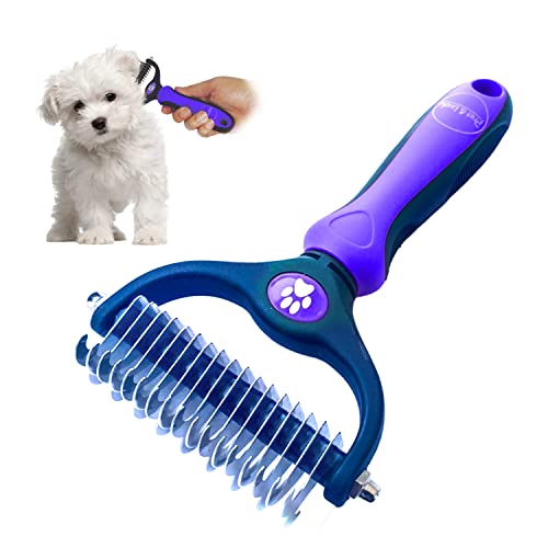 Pret & Lively Pet hair Dematting Tool, Tough Mats and Tangles, Undercoat Rake Comb, Dogs, Cats, Rabbits, & All Hairy Pets, Holiday Gift, Professional Grooming Brush For Deshedding, Extra Wide (Purple) Pret & Lively Pet hair Dematting Tool, Tough Mats and Tangles, Undercoat Rake Comb, Dogs, Cats, Rabbits, & All Hairy Pets, Holiday Gift, Professional Grooming Brush For Deshedding, Extra Wide (Purple)