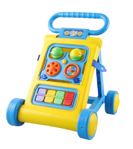 Image of JoyRide Musical Folding Baby Activity Push Walker with Flipping Doors, Turning Gears, and Spinning Panels 4 Colors, Non-Toxic Plastic, Boys Girls 9-18 Months (Yellow)