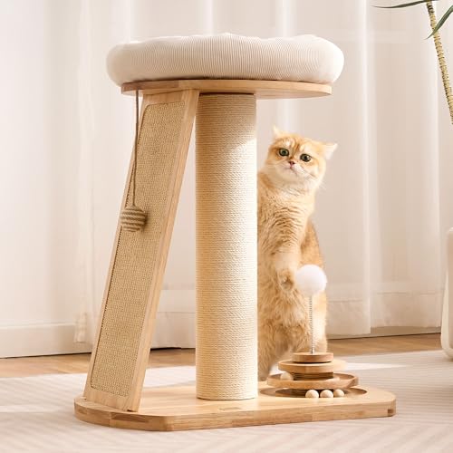 Torre para gatos de madera sólida HITTITE con cama y rascador miniatura 2