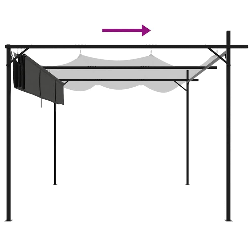 Pergola avec toit coulissant anthracite 295 x 292 x 230 cm, pergola en métal en acier revêtu par pulvérisation et aluminium, toit coulissant en tissu polyester avec revêtement PA pour personnalisation