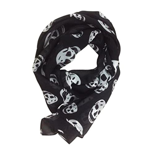 Wakauto Ladies Tulle Skull Pattern Printed Scarf Cool Comfortable Fashion Soft Gothic Scarf Shawl Ladies Girls 165 X 70cm (Black)