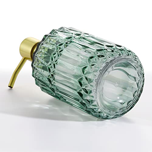 2 Pcs Farmhouse Crystal Design Bathroom And Kitchen Soap Dispenser Set With Green 12 Oz Glass Jar, Gold Stainless Steel Pump - For Hand Soap, Dish Soap And Mouthwash Dispenser For Home & Kitchen Decor #TOP2