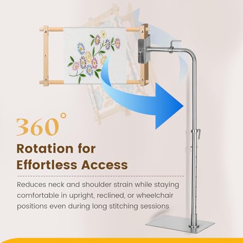 Image of MARGAR Workstand with Side Clamp, for Lowery Stand, Adjustable Cross Stitch Floor Stand, Rotating Needlepoint Stand, Fits Q-Snap Frames, and Scroll Rods up to 20 inch Wide, Heavy Duty Metal Construction