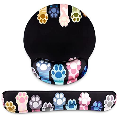 Cat Paw Mouse Mat Wrist Support, Memory Foam Mouse Pad Ergonomic Pain Relief Keyboard Wrist Rest Set for PC Laptop Home Gaming Office