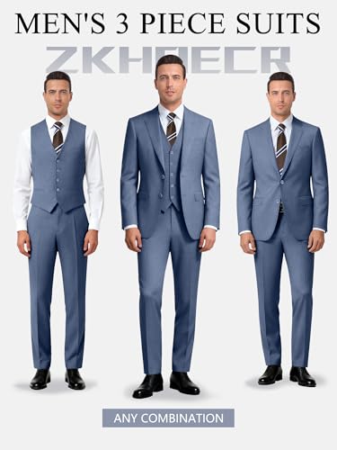 Image of Men's 3 Piece Slim Fit Suit Set, Two Button Blazer Solid Jacket Vest Pants Wedding Business Suit