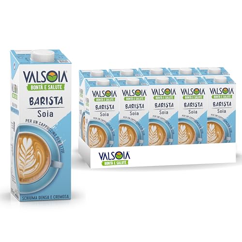 Valsoia - Bevanda Soia Barista, Box da 10 Tetra Brik da 1000 ml, 100% Vegetale, Senza Lattosio, Ideale per Vegani, Vegetariani e Celiaci, Perfetto per Cappuccino, Schiuma Densa e Cremosa