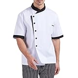 Unisex Chef Coat Short Sleeve Chef Jackets Men Breathable Cook Shirts Personalized Restaurant Kitchen Working Uniform（2-White,Large