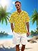 Hawaiian Shirt for Men Summer Beach Casual Short Sleeve Button Shirts Cartoon Duck Print Yellow Beach Shirts for Vacation