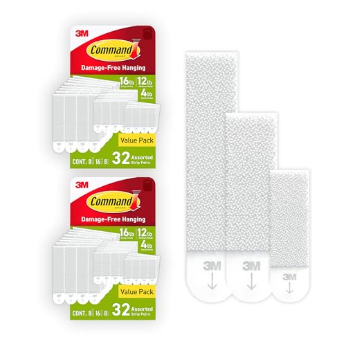 Command Picture Hanging Strips Variety Pack, Damage Free Hanging Picture Hangers, No Tools Wall Hanging Strips for Living Spaces, White, 16 Small Pairs, 32 Medium Pairs and 16 Large Pairs (128 Strips)